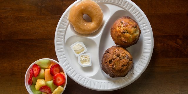 Muffins, Fruit, Doughnuts & Juice