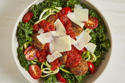 Zucchini Spaghetti & Eggplant Meatballs Bowl
