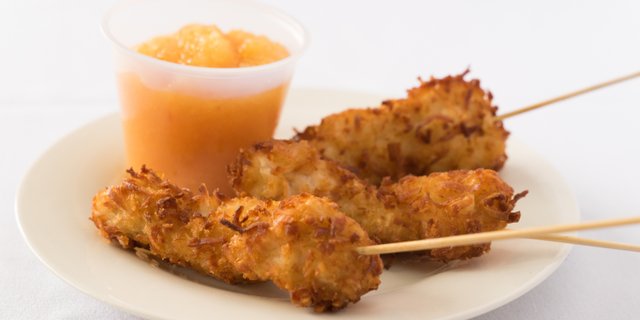 Coconut Chicken Skewers w/ Spicy Pineapple Sauce