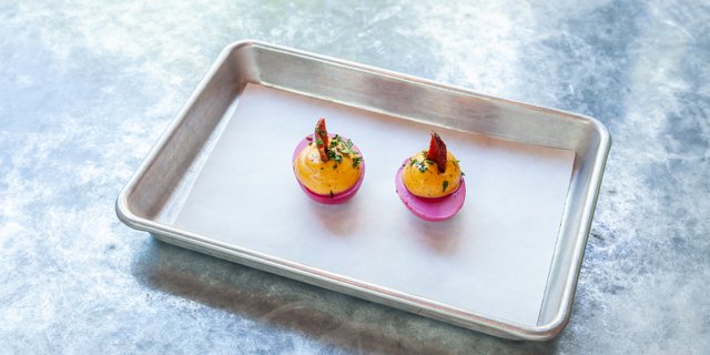 Pink Pickled Deviled Eggs