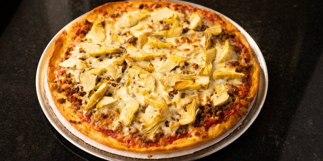 Meatichoke Pizza