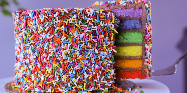 Rainbow Fudge Cake